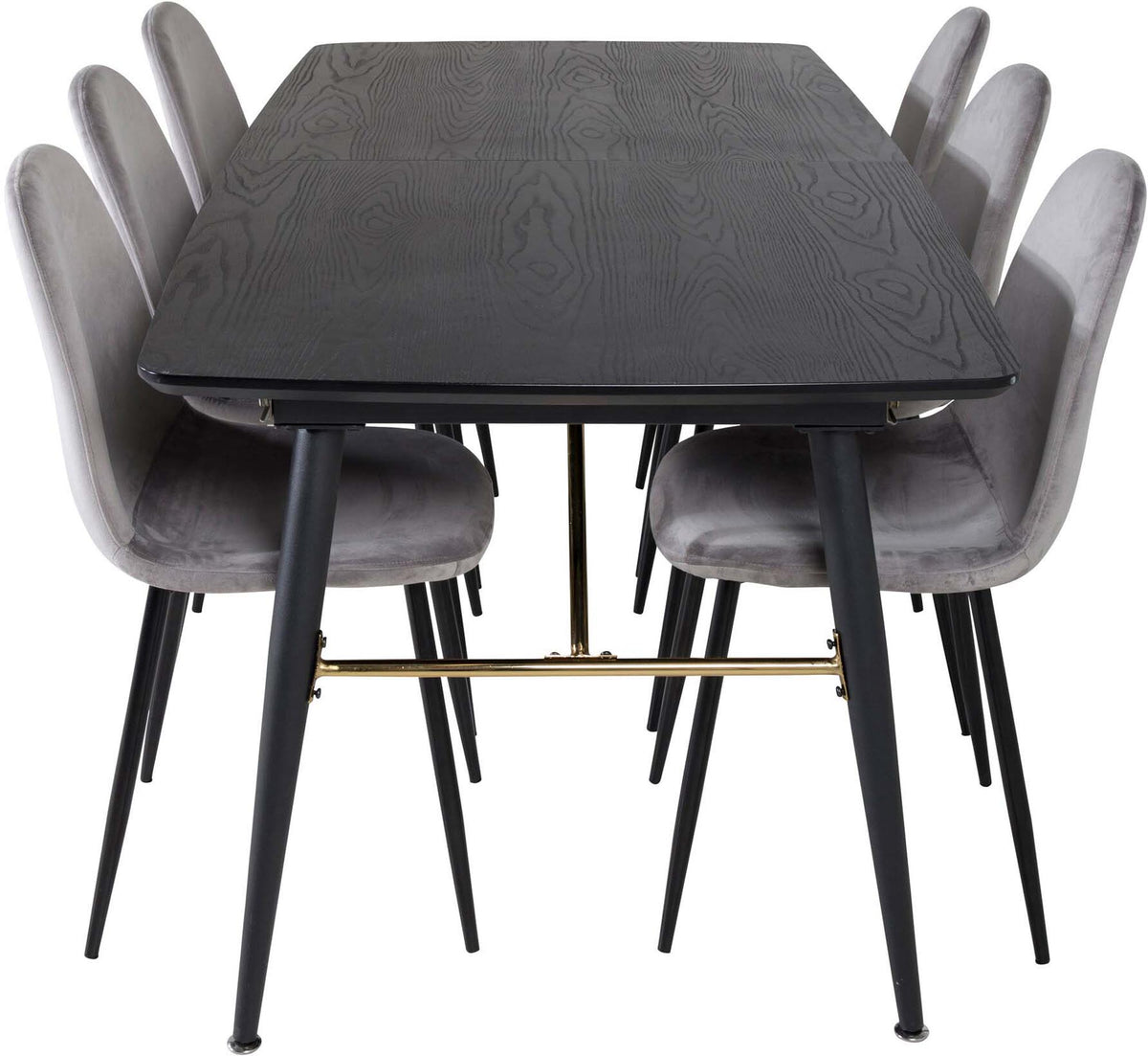 Gold Esszimmerset ausziehbar + Polar  Dining 180cm/6St. in Schwarzgrau präsentiert im Onlineshop von KAQTU Design AG. Esszimmerset ist von Venture Home