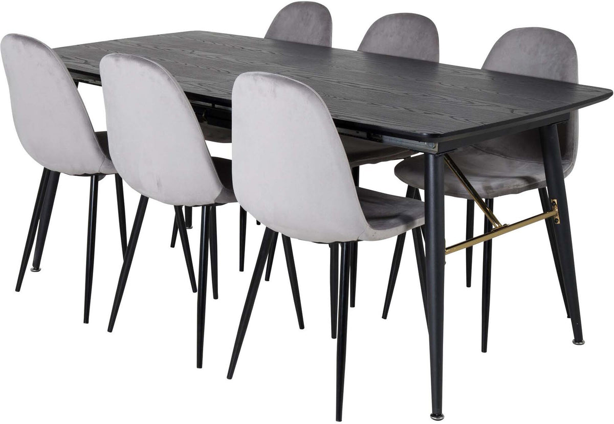 Gold Esszimmerset ausziehbar + Polar  Dining 180cm/6St. in Schwarzgrau präsentiert im Onlineshop von KAQTU Design AG. Esszimmerset ist von Venture Home