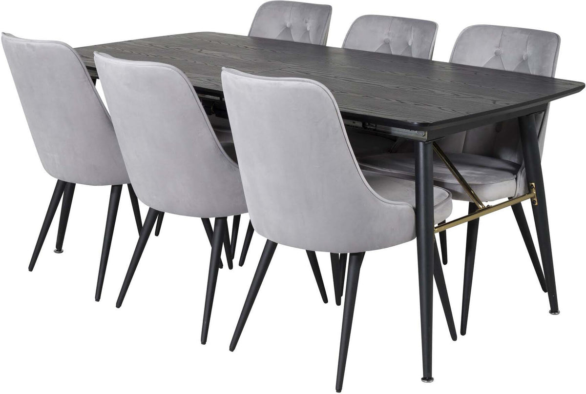 Gold Esszimmerset ausziehbar + Velvet Deluxe 180cm/6St. in Schwarz präsentiert im Onlineshop von KAQTU Design AG. Esszimmerset ist von Venture Home