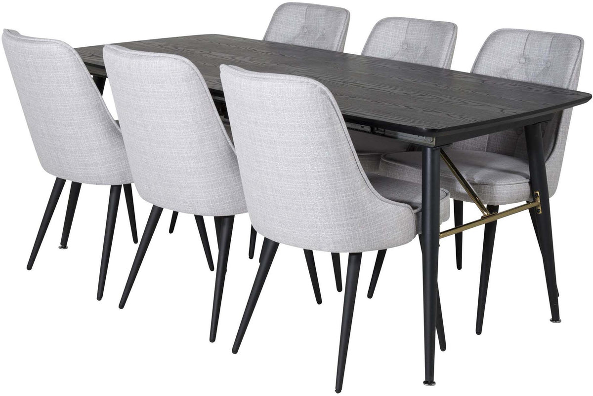 Gold Esszimmerset ausziehbar + Velvet Deluxe 180cm/6St. in Grau / Schwarz präsentiert im Onlineshop von KAQTU Design AG. Esszimmerset ist von Venture Home