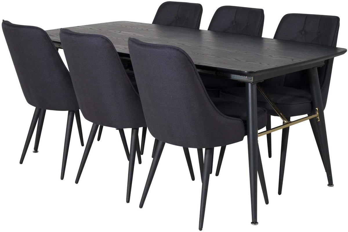 Gold Esszimmerset ausziehbar + Velvet Deluxe 180cm/6St. in Schwarz präsentiert im Onlineshop von KAQTU Design AG. Esszimmerset ist von Venture Home