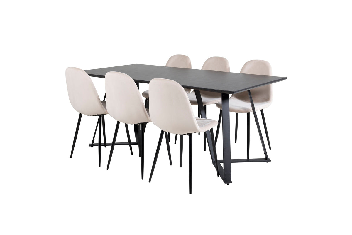 Marina Esszimmerset Polar 180cm/6St. in Beige, Schwarz präsentiert im Onlineshop von KAQTU Design AG. Esszimmerset ist von Venture Home