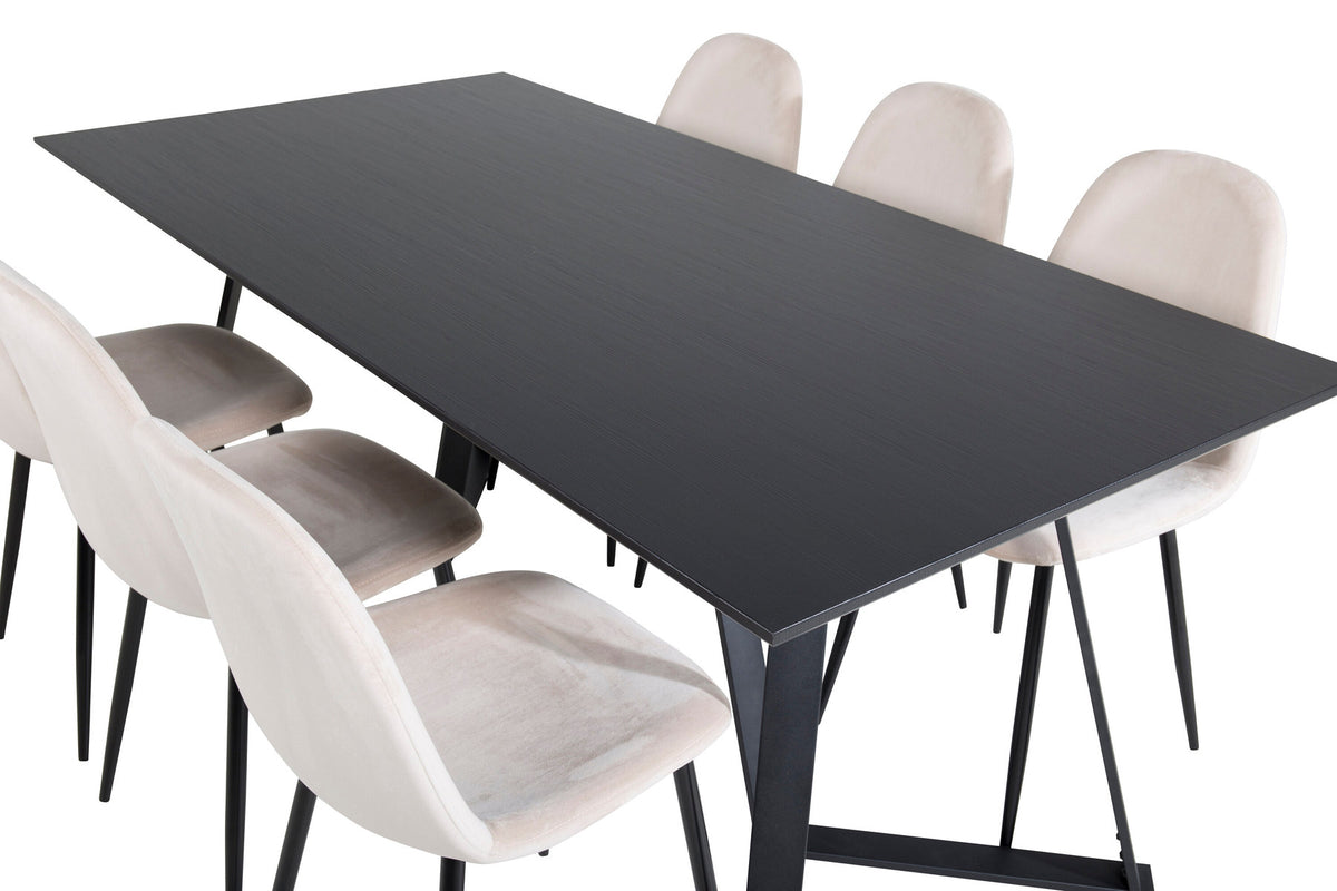 Marina Esszimmerset Polar 180cm/6St. in Beige, Schwarz präsentiert im Onlineshop von KAQTU Design AG. Esszimmerset ist von Venture Home