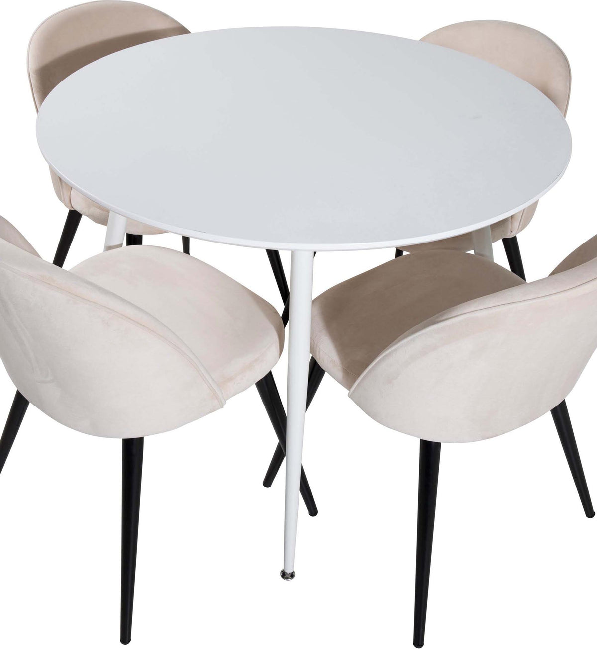 Plaza Esszimerset + Velvet ⌀100cm/4St. in Weiss / Beige /  Schwarz präsentiert im Onlineshop von KAQTU Design AG. Esszimmerset ist von Venture Home