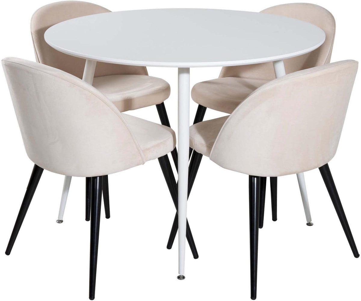 Plaza Esszimerset + Velvet ⌀100cm/4St. in Weiss / Beige /  Schwarz präsentiert im Onlineshop von KAQTU Design AG. Esszimmerset ist von Venture Home