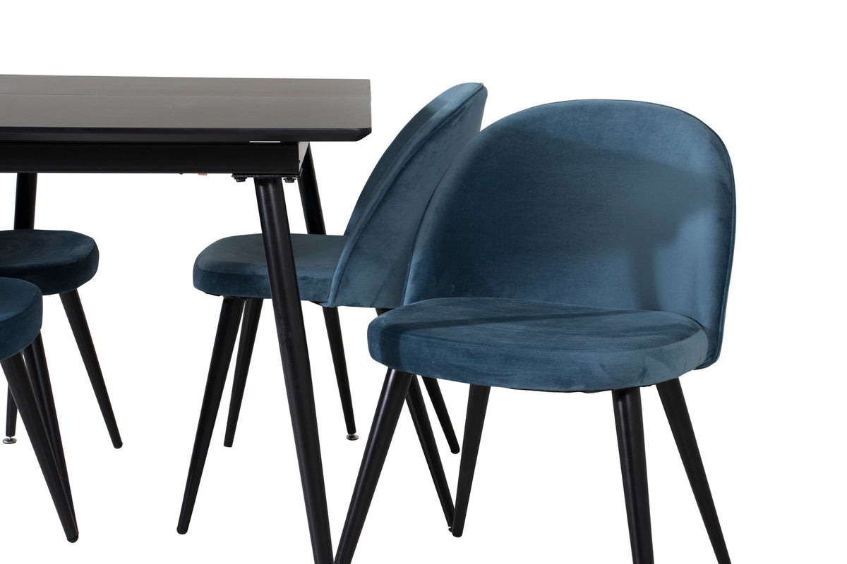 Silar Esszimmerset ausziehbar + Velvet 120cm/4St. in Schwarz / Blau präsentiert im Onlineshop von KAQTU Design AG. Esszimmerset ist von Venture Home