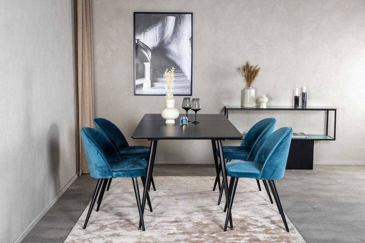 Silar Esszimmerset ausziehbar + Velvet 120cm/4St. in Schwarz / Blau präsentiert im Onlineshop von KAQTU Design AG. Esszimmerset ist von Venture Home