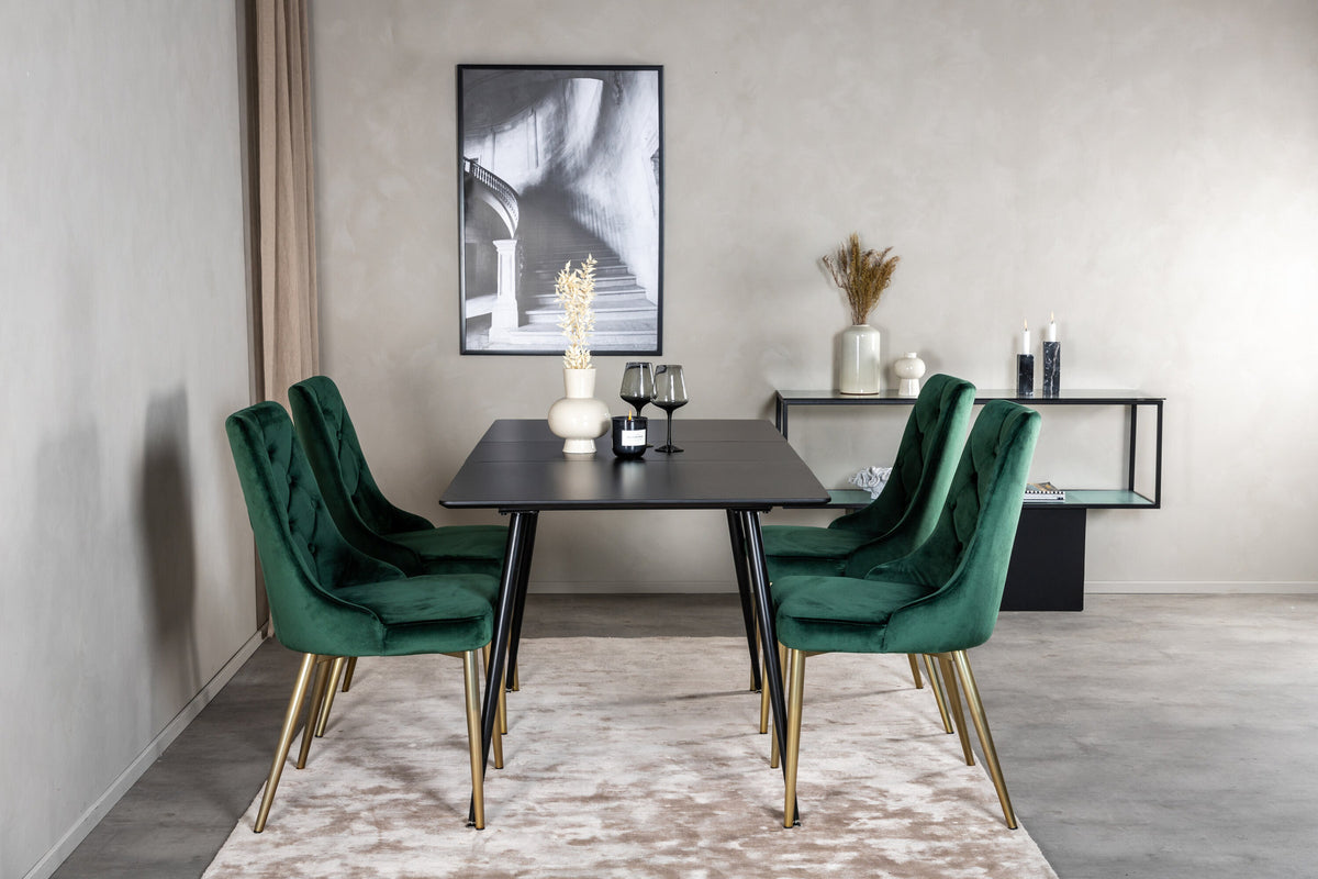 Silar Esszimmerset ausziehbar + Velvet Deluxe 120cm/4St. in Gold, Grün präsentiert im Onlineshop von KAQTU Design AG. Esszimmerset ist von Venture Home