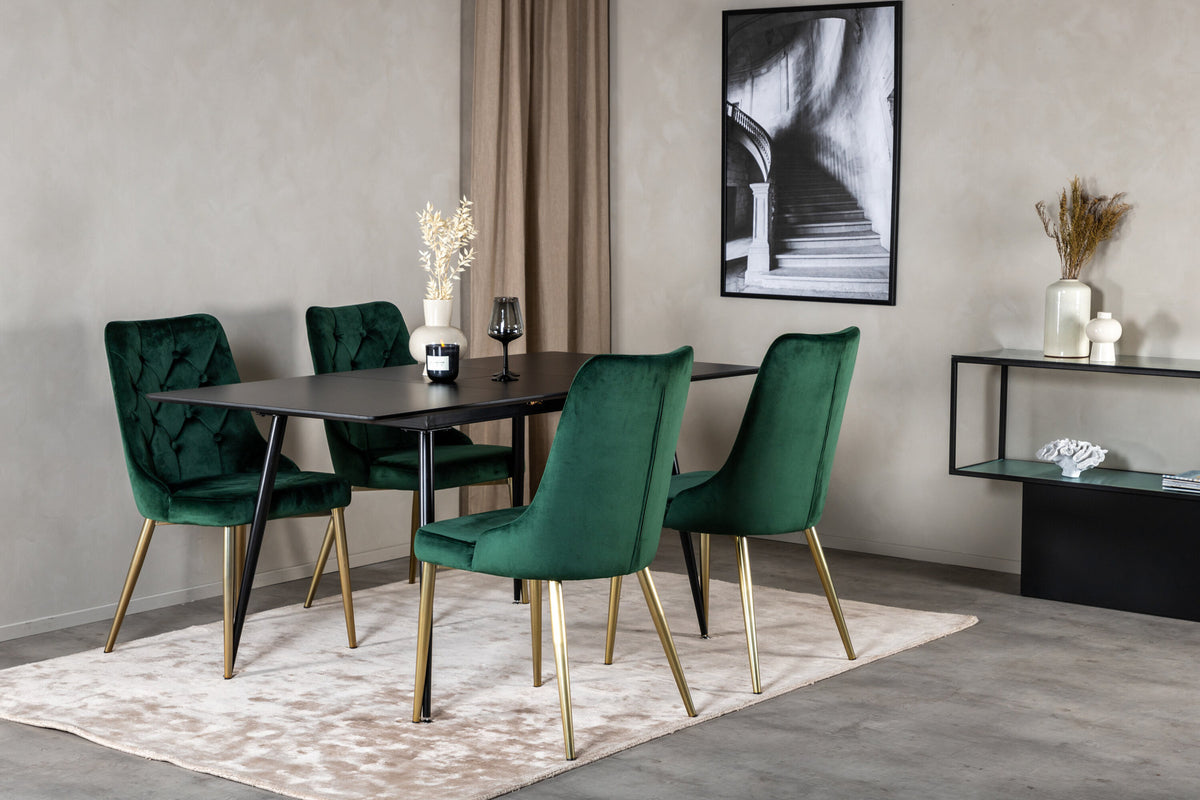 Silar Esszimmerset ausziehbar + Velvet Deluxe 120cm/4St. in Gold, Grün präsentiert im Onlineshop von KAQTU Design AG. Esszimmerset ist von Venture Home