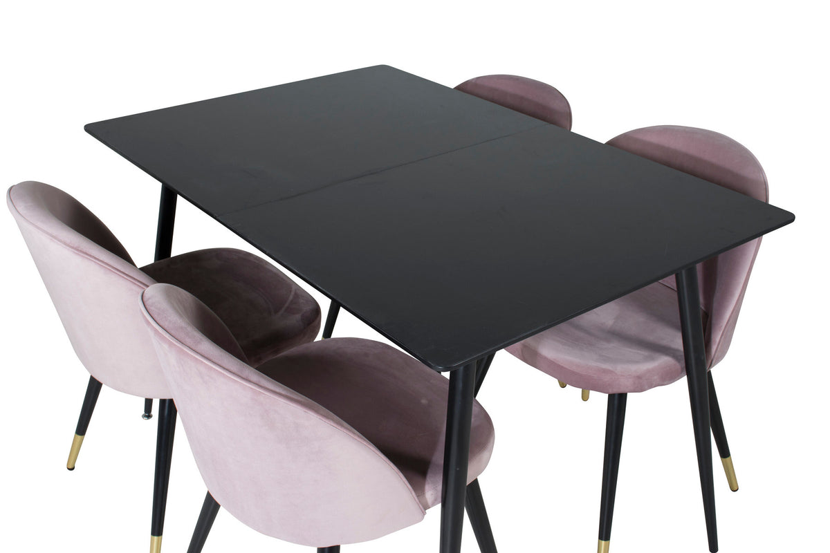 Silar Esszimmerset ausziehbar + Velvet 120cm/4St. in Schwarz / Altrosa / Gold präsentiert im Onlineshop von KAQTU Design AG. Esszimmerset ist von Venture Home