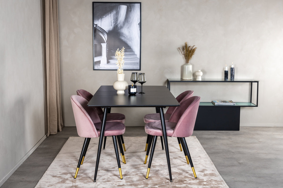 Silar Esszimmerset ausziehbar + Velvet 120cm/4St. in Schwarz / Altrosa / Gold präsentiert im Onlineshop von KAQTU Design AG. Esszimmerset ist von Venture Home