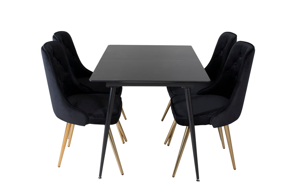Silar Esszimmerset ausziehbar + Velvet Deluxe 120cm/4St. in Schwarz / Gold präsentiert im Onlineshop von KAQTU Design AG. Esszimmerset ist von Venture Home