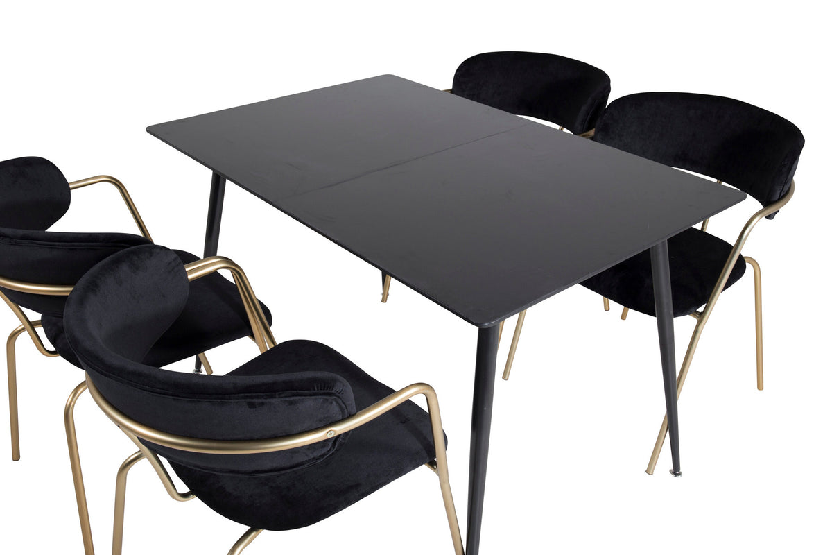 Silar Esszimmerset ausziehbar + Arrow 120cm/4St. in Schwarz / Gold präsentiert im Onlineshop von KAQTU Design AG. Esszimmerset ist von Venture Home