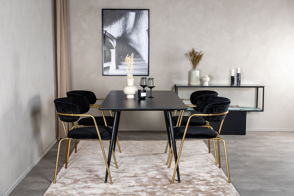 Silar Esszimmerset ausziehbar + Arrow 120cm/4St. in Schwarz / Gold präsentiert im Onlineshop von KAQTU Design AG. Esszimmerset ist von Venture Home