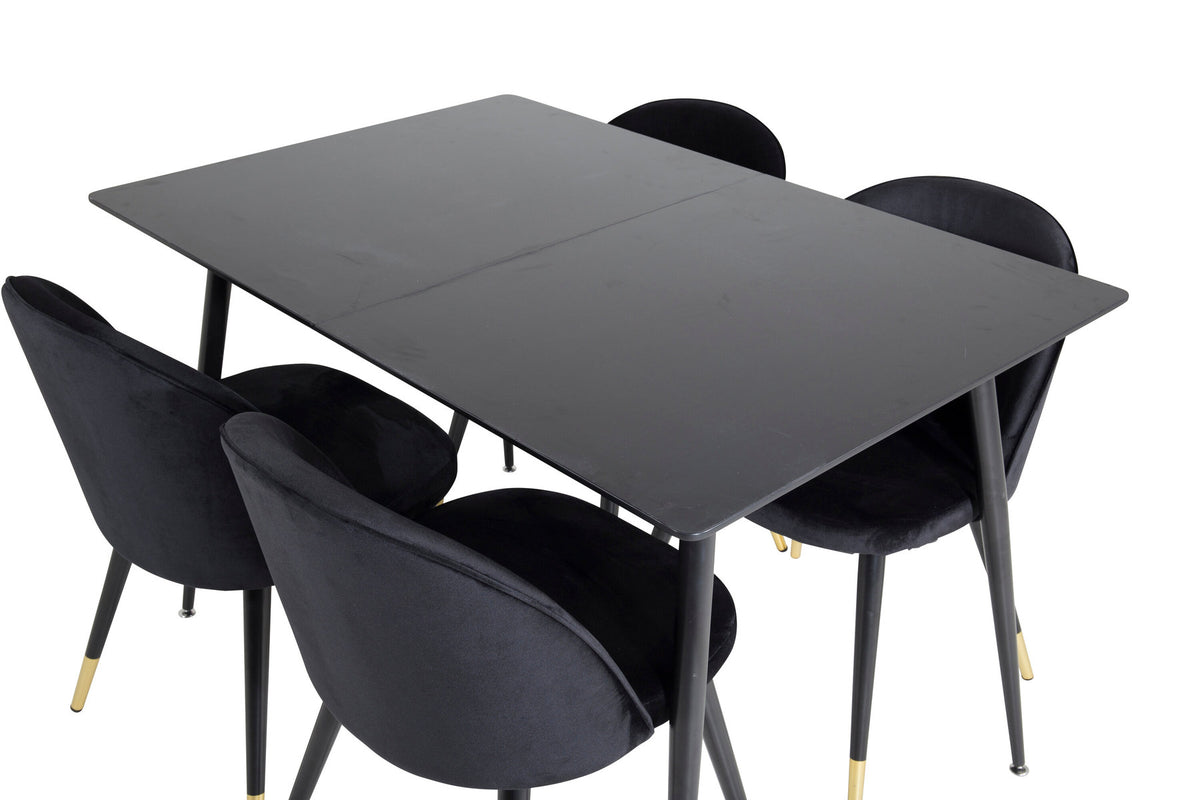 Silar Esszimmerset ausziehbar + Velvet 120cm/4St. in Schwarz / Gold präsentiert im Onlineshop von KAQTU Design AG. Esszimmerset ist von Venture Home