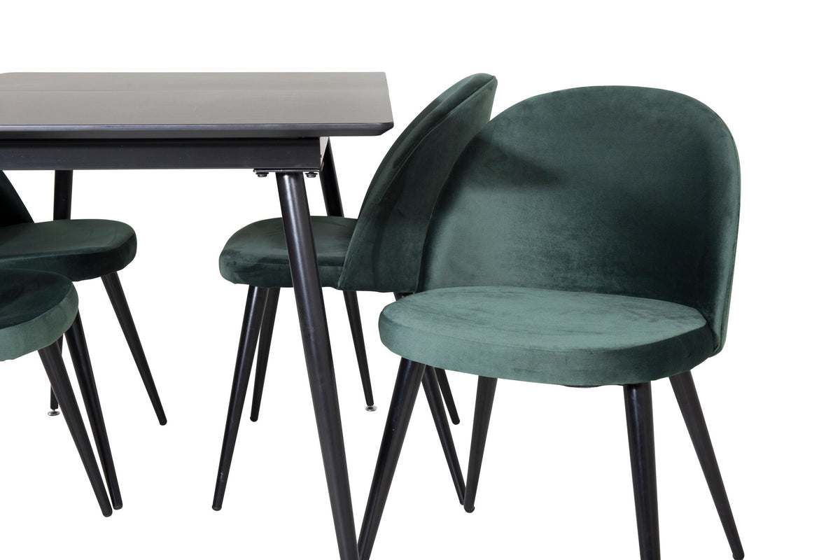 Silar Esszimmerset ausziehbar + Velvet 120cm/4St. in Schwarz / Grün präsentiert im Onlineshop von KAQTU Design AG. Esszimmerset ist von Venture Home