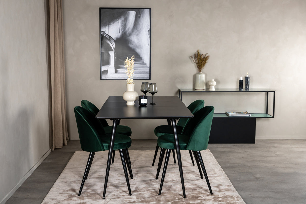 Silar Esszimmerset ausziehbar + Velvet 120cm/4St. in Schwarz / Grün präsentiert im Onlineshop von KAQTU Design AG. Esszimmerset ist von Venture Home