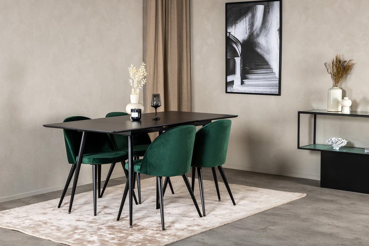 Silar Esszimmerset ausziehbar + Velvet 120cm/4St. in Schwarz / Grün präsentiert im Onlineshop von KAQTU Design AG. Esszimmerset ist von Venture Home