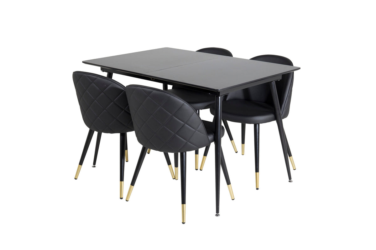 Silar Esszimmerset ausziehbar + Velvet 120cm/4St. in Gold / Schwarz präsentiert im Onlineshop von KAQTU Design AG. Esszimmerset ist von Venture Home