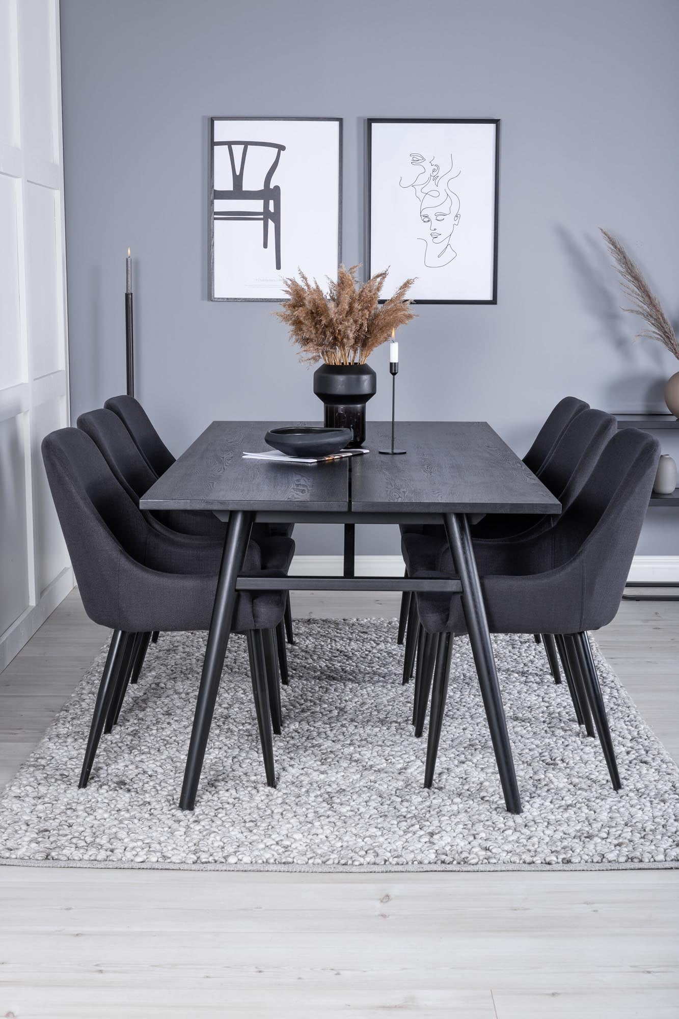 Sleek Esszimmerset ausziehbar + Plaza 195cm/6St. in Schwarz präsentiert im Onlineshop von KAQTU Design AG. Esszimmerset ist von Venture Home
