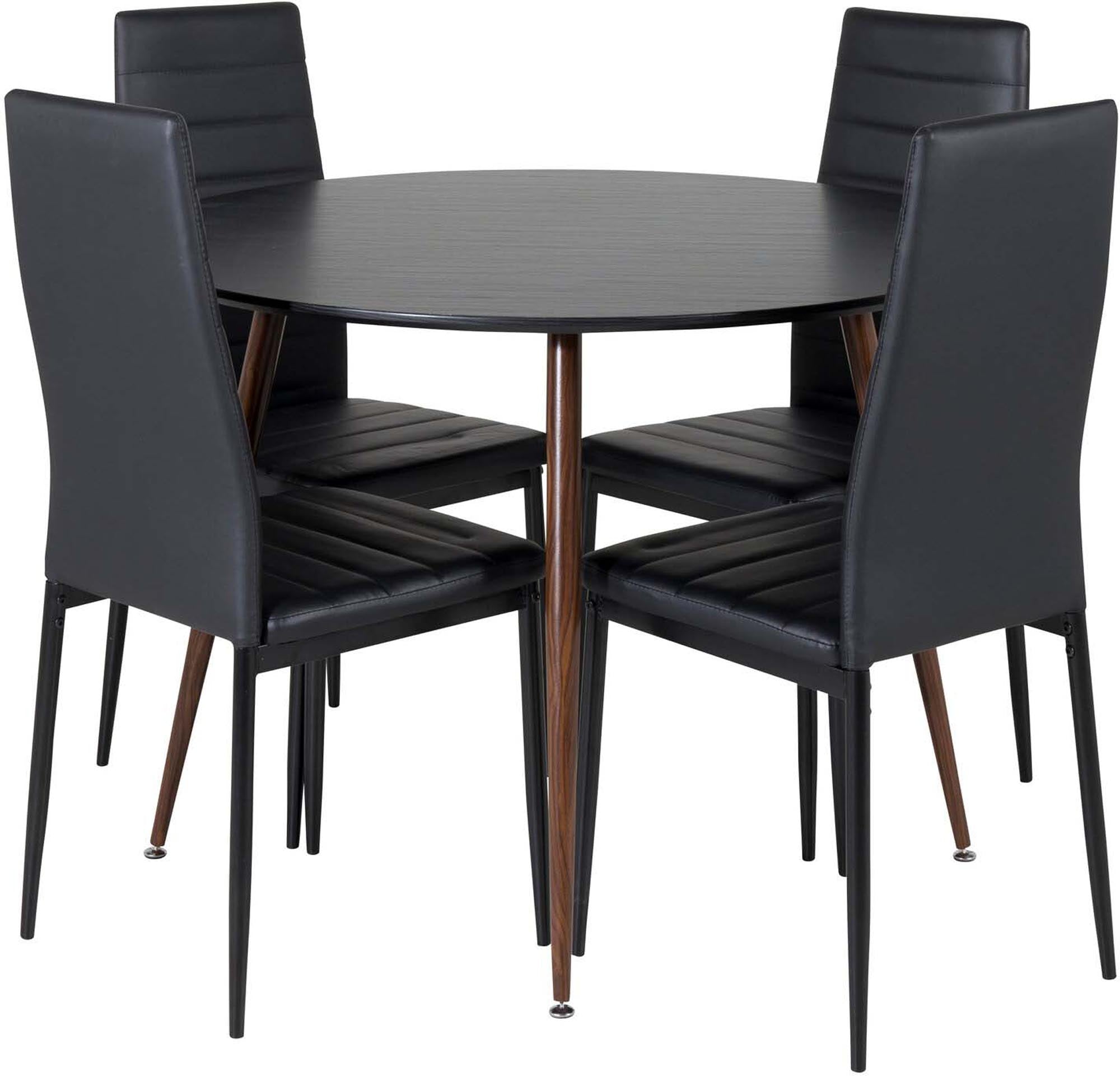 Plaza Esszimmerset + Slim ⌀100cm/4St. in Schwarz / Braun präsentiert im Onlineshop von KAQTU Design AG. Esszimmerset ist von Venture Home