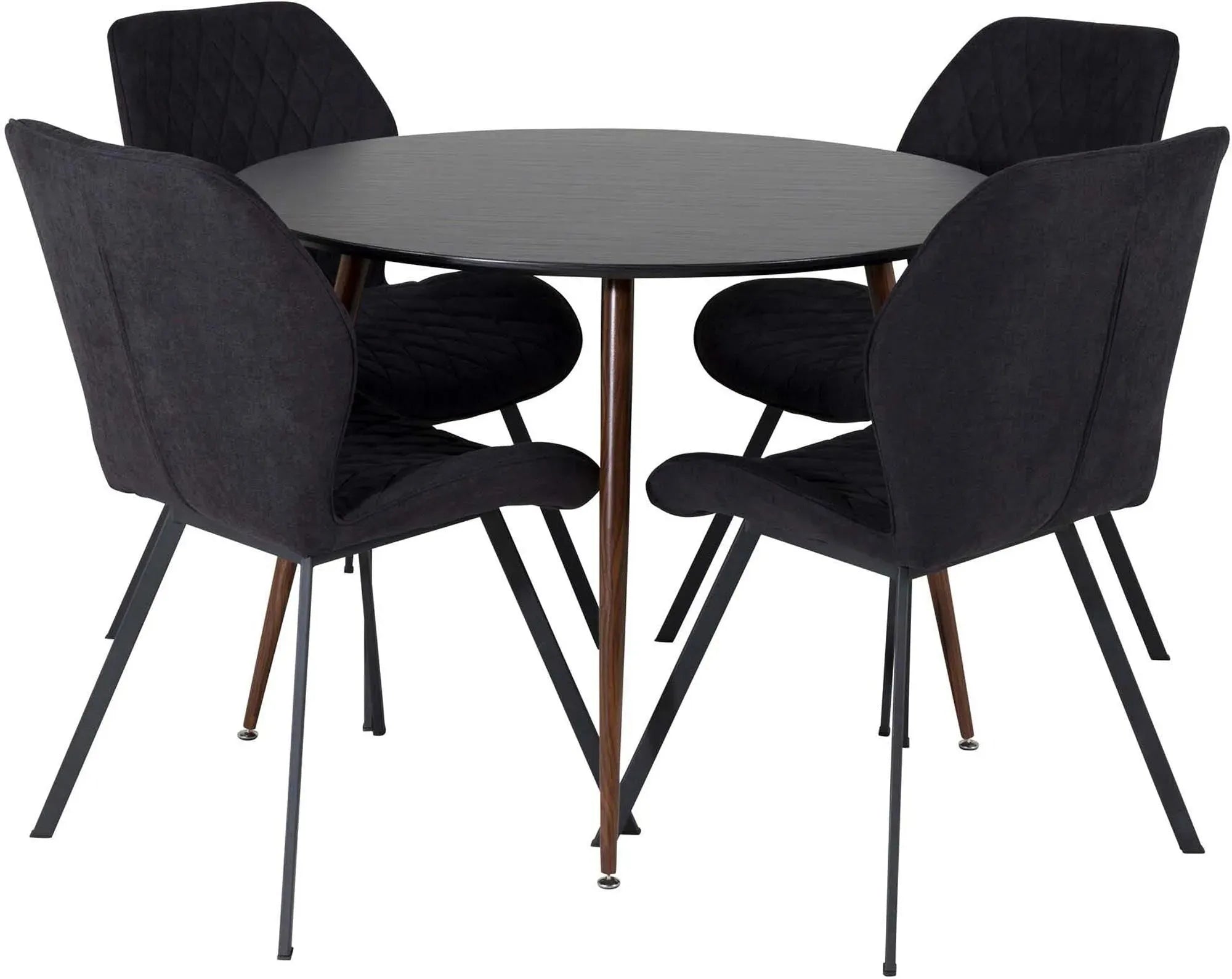 Stilvolles Esszimmerset: Runder Tisch (⌀100cm) & 4 luxuriöse Samtstühle. Perfekt für Eleganz & Komfort.