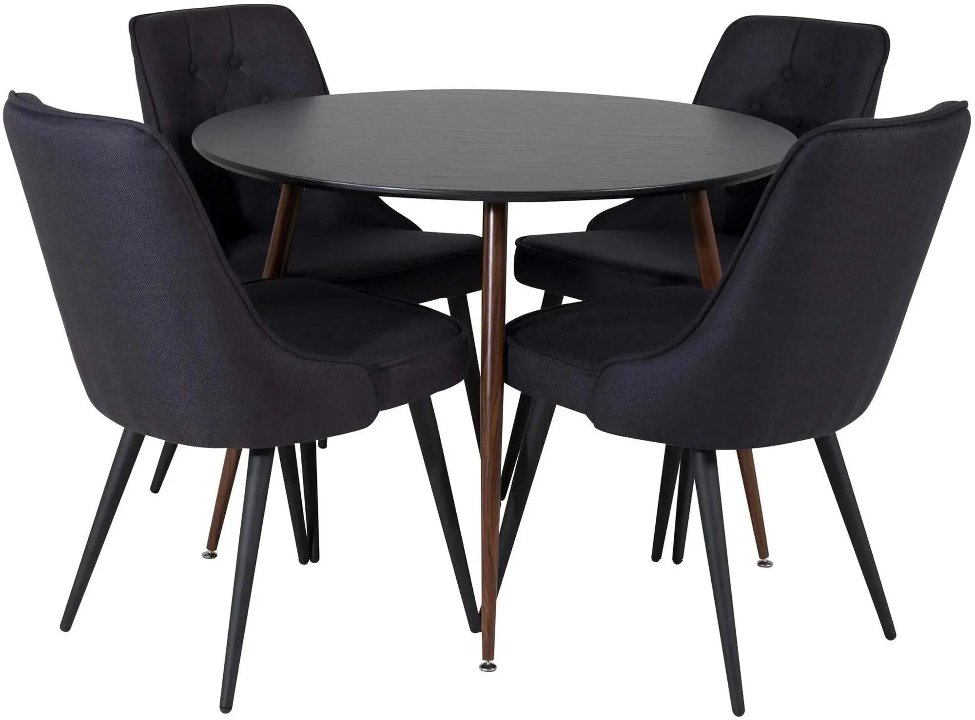 Stilvolles Plaza Esszimerset: 100cm Tisch & 4 Velvet Deluxe Stühle. Hochwertig, komfortabel, modern – ideal für gesellige Runden.