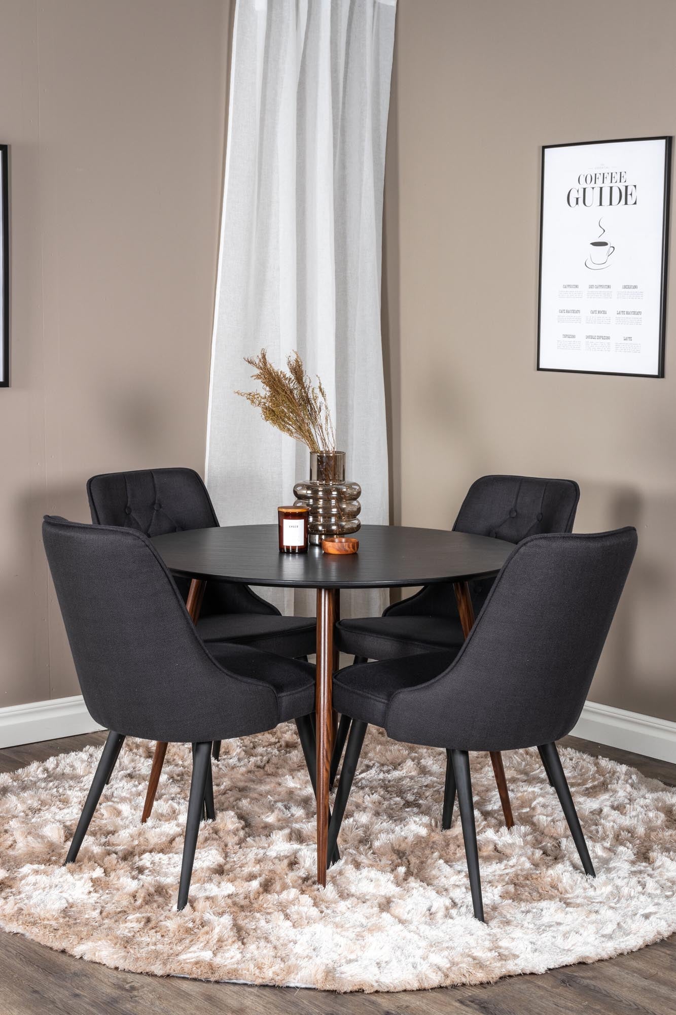 Plaza Esszimerset + Velvet Deluxe ⌀100cm/4St. in Schwarz / Braun präsentiert im Onlineshop von KAQTU Design AG. Esszimmerset ist von Venture Home