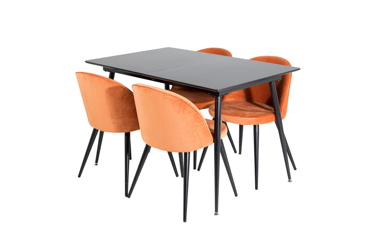 Silar Esszimmerset ausziehbar + Velvet 120cm/4St. in Schwarz / Rostorange präsentiert im Onlineshop von KAQTU Design AG. Esszimmerset ist von Venture Home