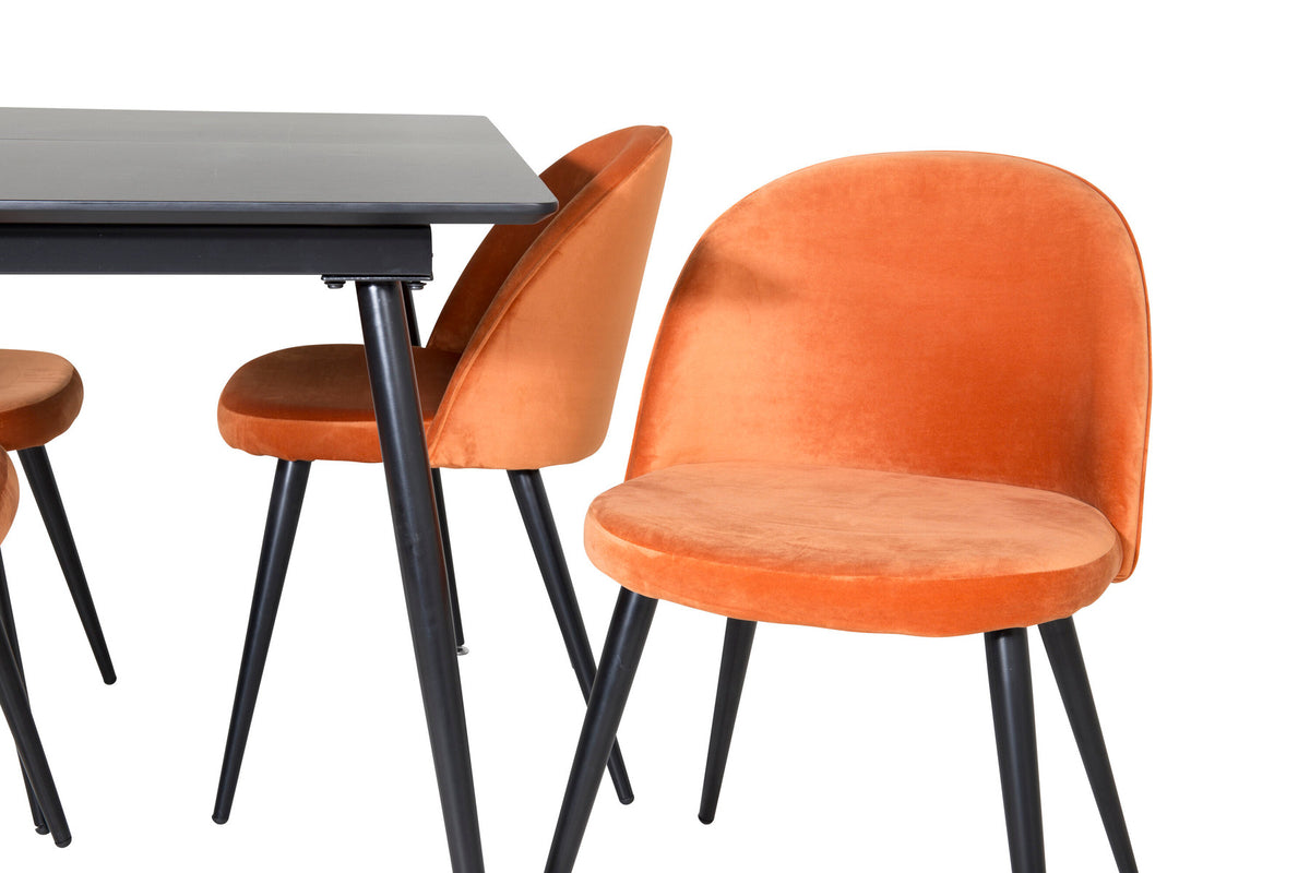 Silar Esszimmerset ausziehbar + Velvet 120cm/4St. in Schwarz / Rostorange präsentiert im Onlineshop von KAQTU Design AG. Esszimmerset ist von Venture Home