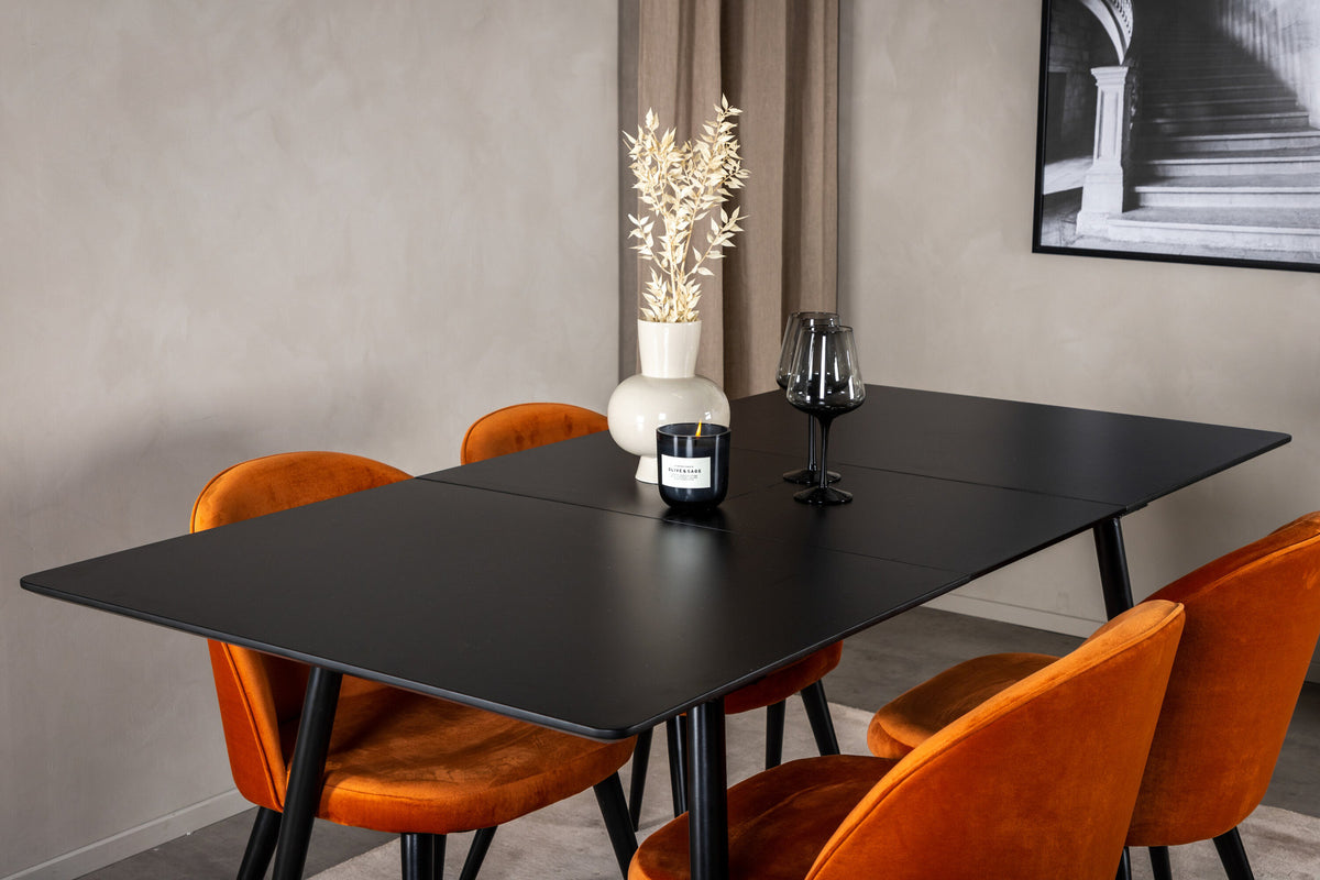 Silar Esszimmerset ausziehbar + Velvet 120cm/4St. in Schwarz / Rostorange präsentiert im Onlineshop von KAQTU Design AG. Esszimmerset ist von Venture Home