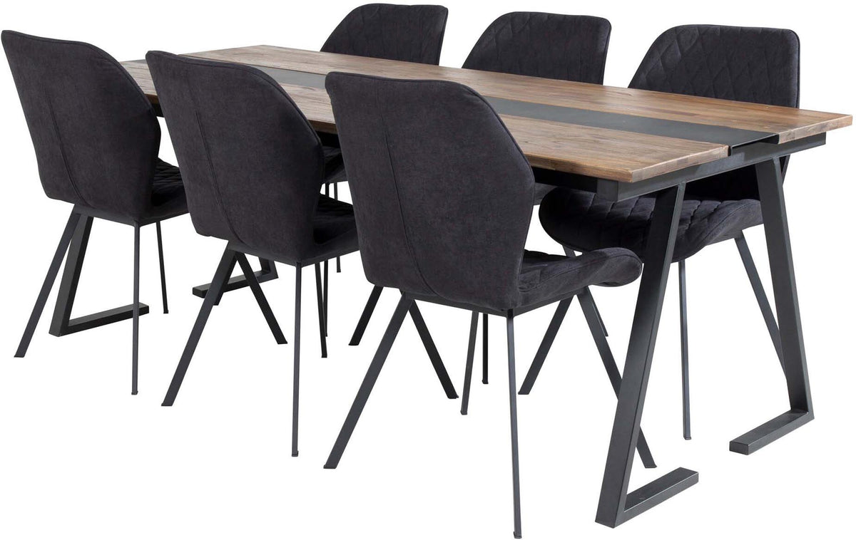 Jakarta Esszimmerset + Gemma 200cm/6St. in Schwarz präsentiert im Onlineshop von KAQTU Design AG. Esszimmerset ist von Venture Home