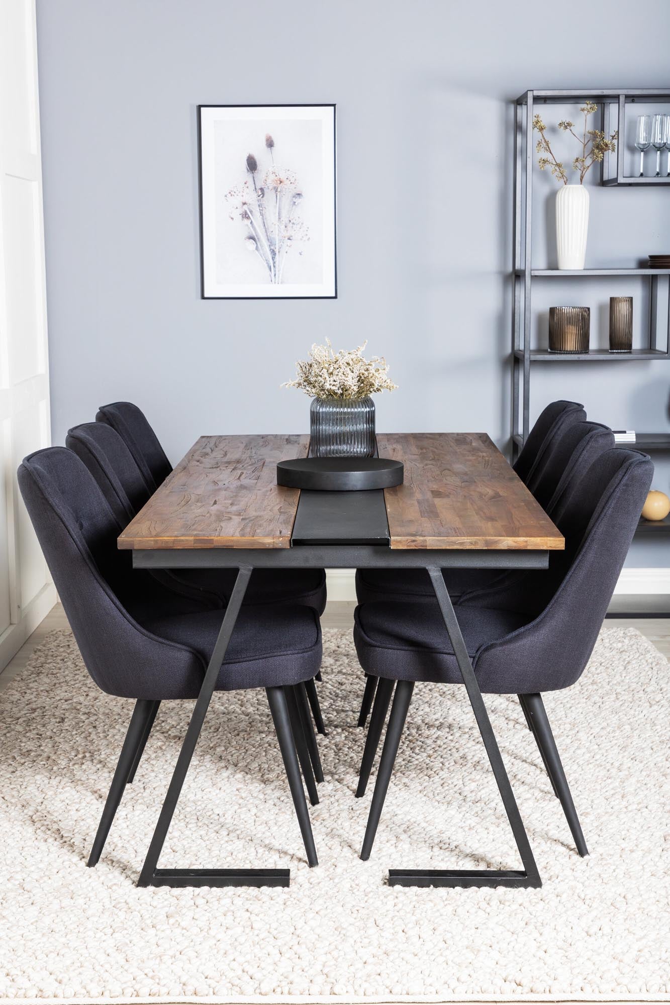 Jakarta Esszimmerset + Velvet Deluxe 200cm/6St. in Schwarz präsentiert im Onlineshop von KAQTU Design AG. Esszimmerset ist von Venture Home