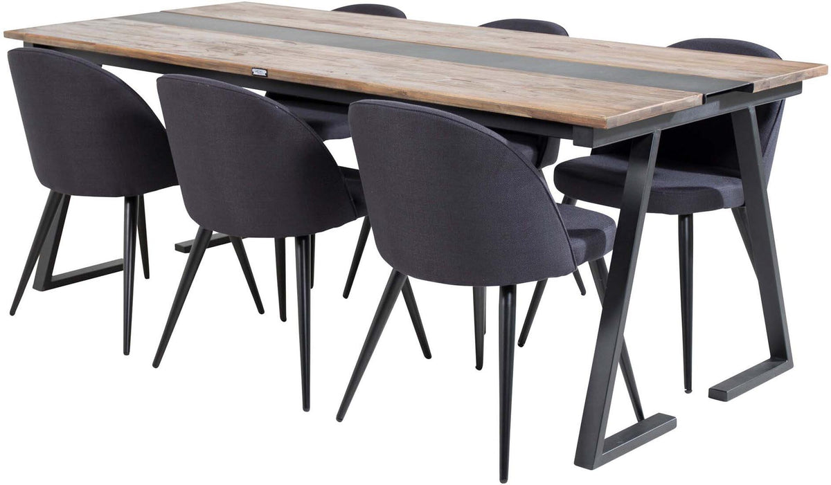 Jakarta Esszimmerset + Velvet 200cm/6St. in Schwarz präsentiert im Onlineshop von KAQTU Design AG. Esszimmerset ist von Venture Home