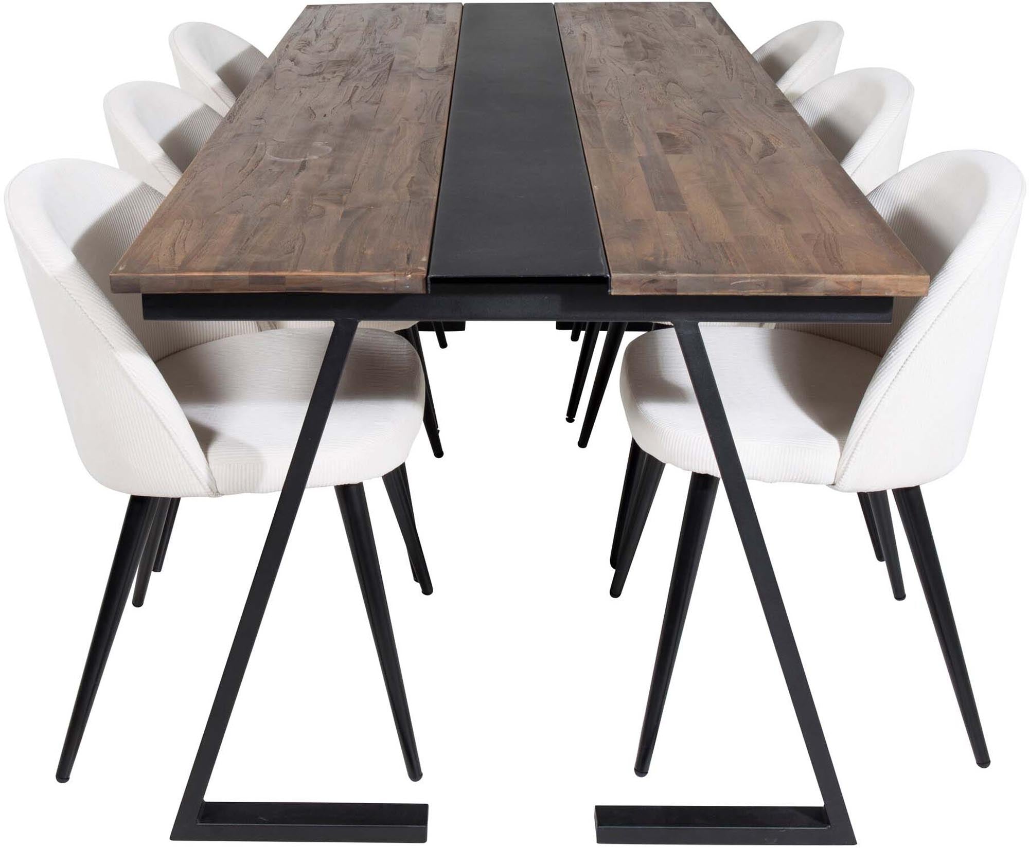 Jakarta Esszimmerset + Velvet 200cm/6St. in Schwarz-Weiss präsentiert im Onlineshop von KAQTU Design AG. Esszimmerset ist von Venture Home