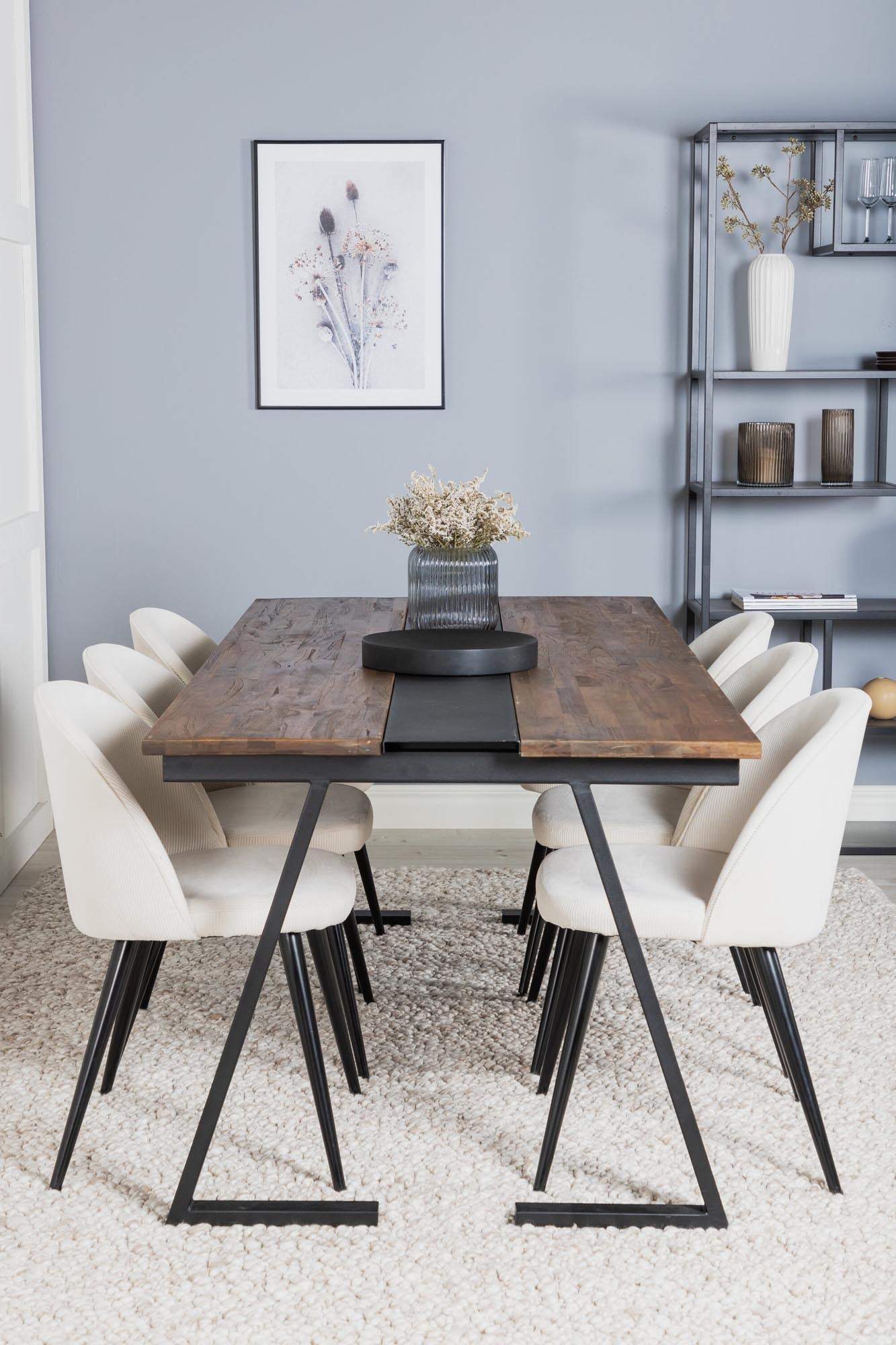 Jakarta Esszimmerset + Velvet 200cm/6St. in Schwarz-Weiss präsentiert im Onlineshop von KAQTU Design AG. Esszimmerset ist von Venture Home