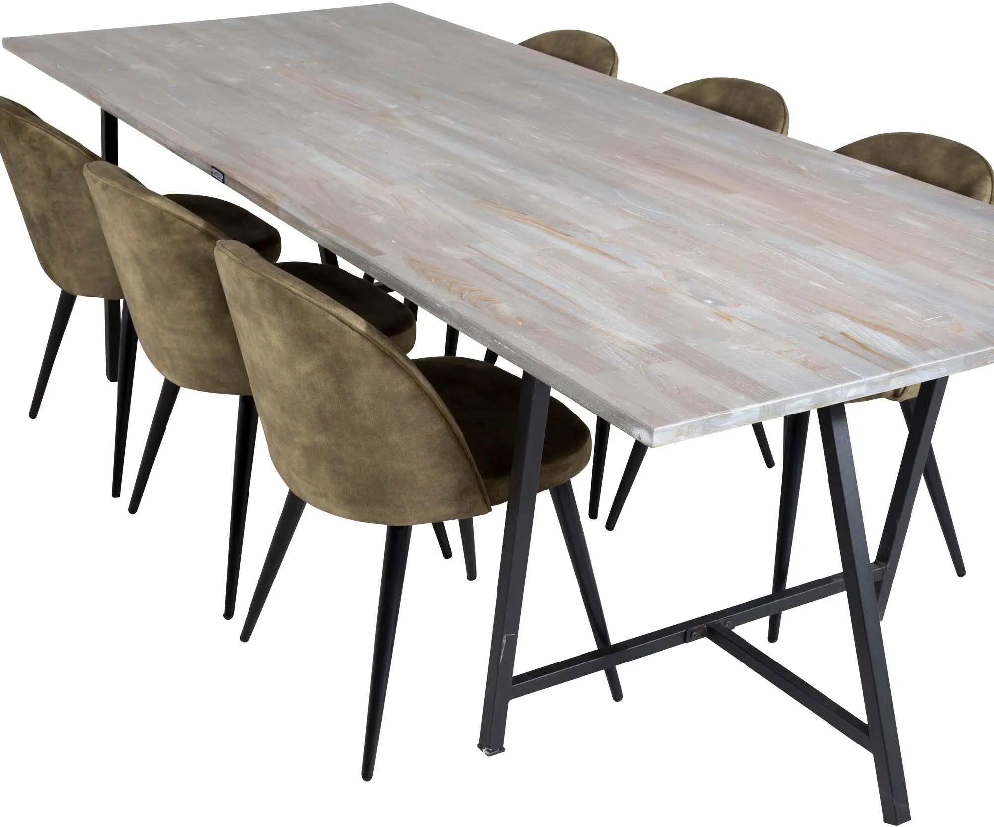 Jepara Esszimmerset: 250cm Tisch & 6 Samtstühle von Venture Home.