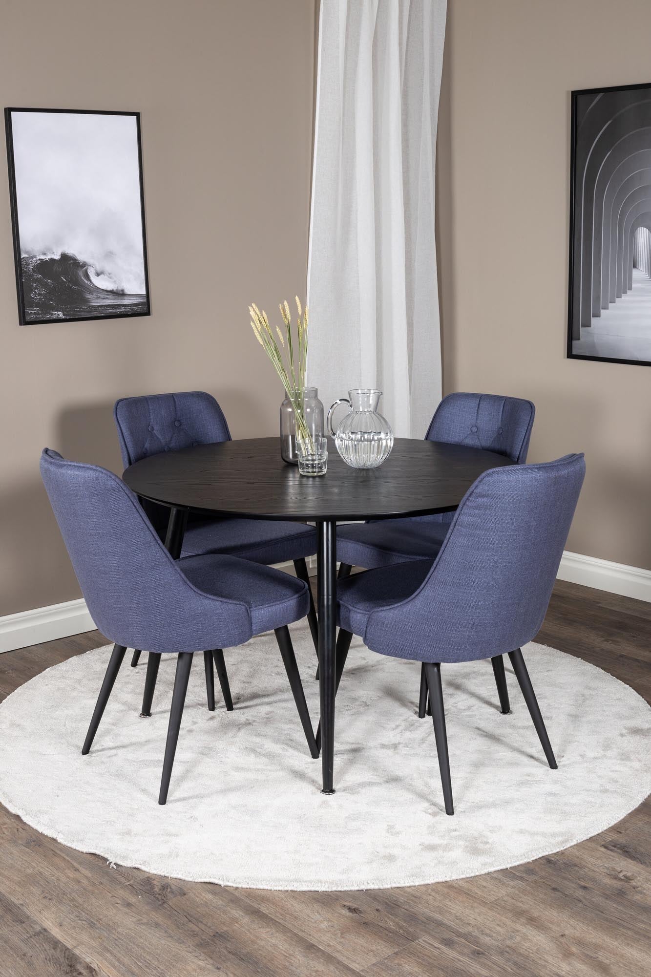 Dipp Esszimmerset + Velvet Deluxe ⌀115cm/4St. in Schwarz Blau präsentiert im Onlineshop von KAQTU Design AG. Esszimmerset ist von Venture Home