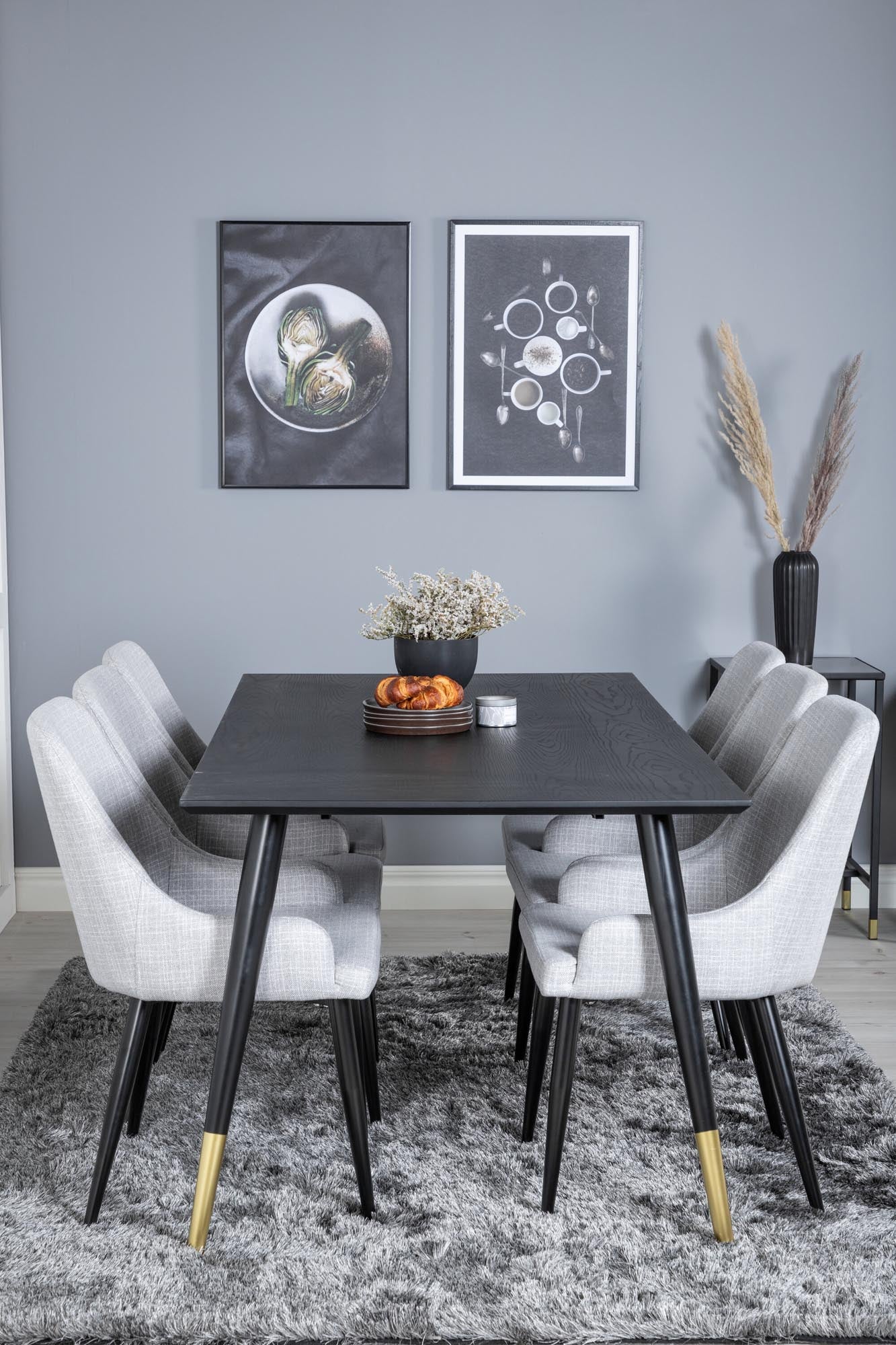 Dipp Esszimmerset + Plaza 180cm/6St. in Schwarz / Gold präsentiert im Onlineshop von KAQTU Design AG. Esszimmerset ist von Venture Home