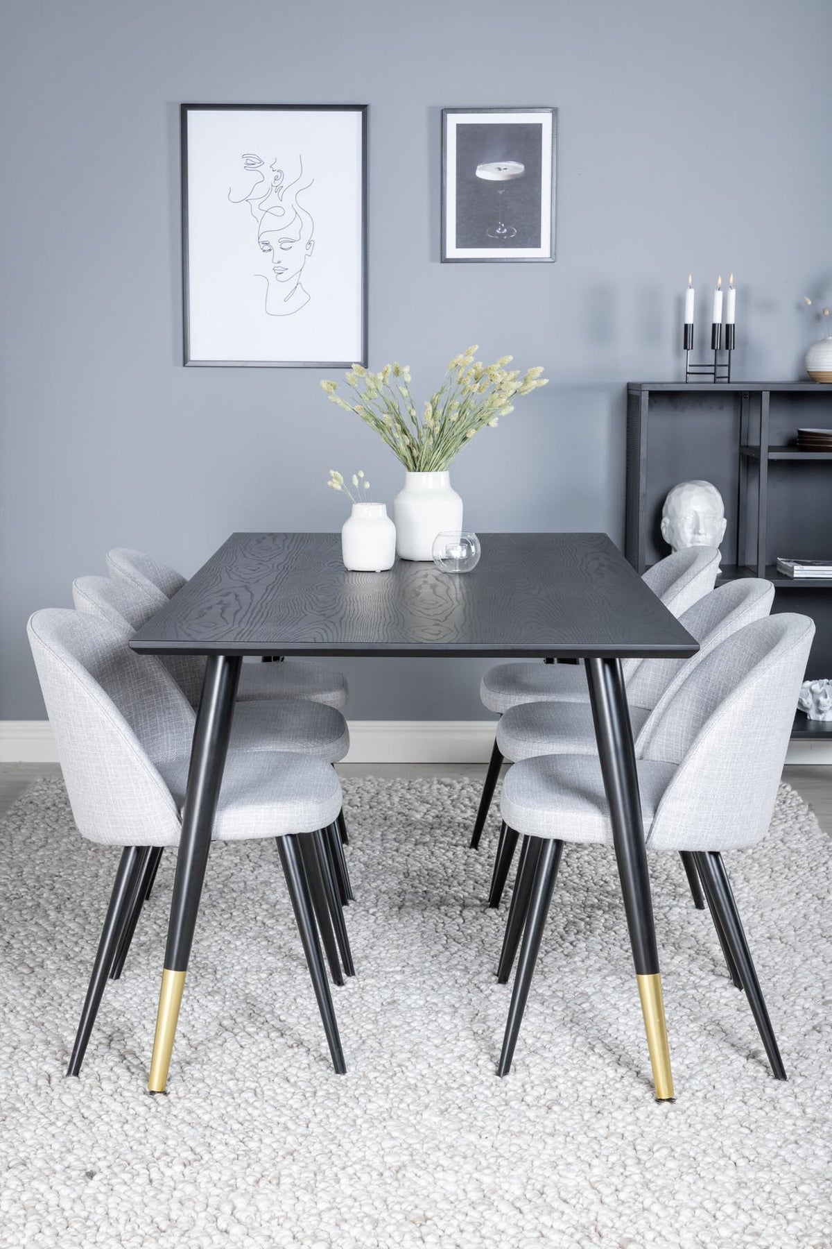 Dipp Esszimmerset + Velvet 180cm/6St. in Schwarz / Hellgrau präsentiert im Onlineshop von KAQTU Design AG. Esszimmerset ist von Venture Home