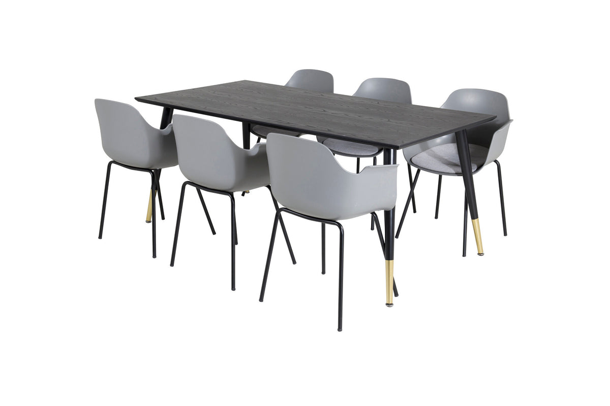 Dipp Esszimmerset + Comfort 180cm/6St. in Schwarz / Gold präsentiert im Onlineshop von KAQTU Design AG. Esszimmerset ist von Venture Home