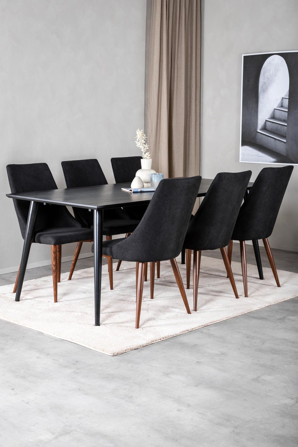 Dipp Esszimmerset + Leone 180cm/6St. in Schwarz, Natur präsentiert im Onlineshop von KAQTU Design AG. Esszimmerset ist von Venture Home