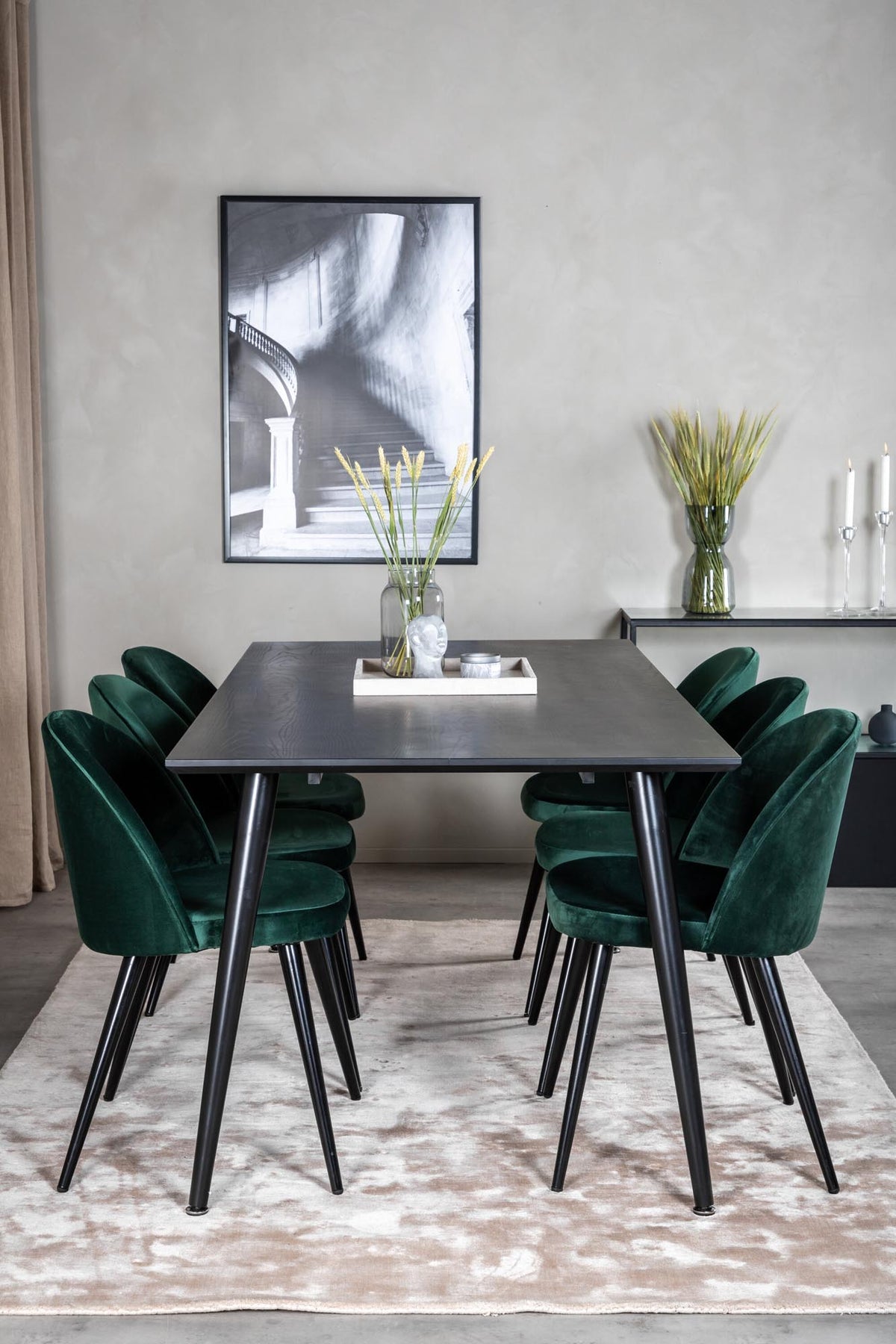Dipp Esszimmerset + Velvet 180cm/6St. in Schwarz / Grün präsentiert im Onlineshop von KAQTU Design AG. Esszimmerset ist von Venture Home