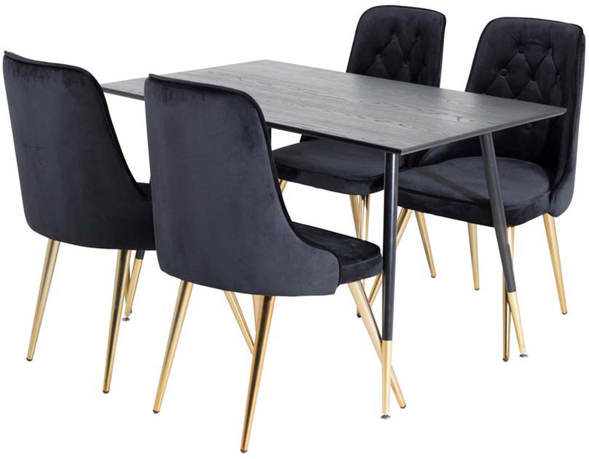 Dipp Esszimmerset + Velvet Deluxe 120cm/4St. in Schwarz / Gold präsentiert im Onlineshop von KAQTU Design AG. Esszimmerset ist von Venture Home
