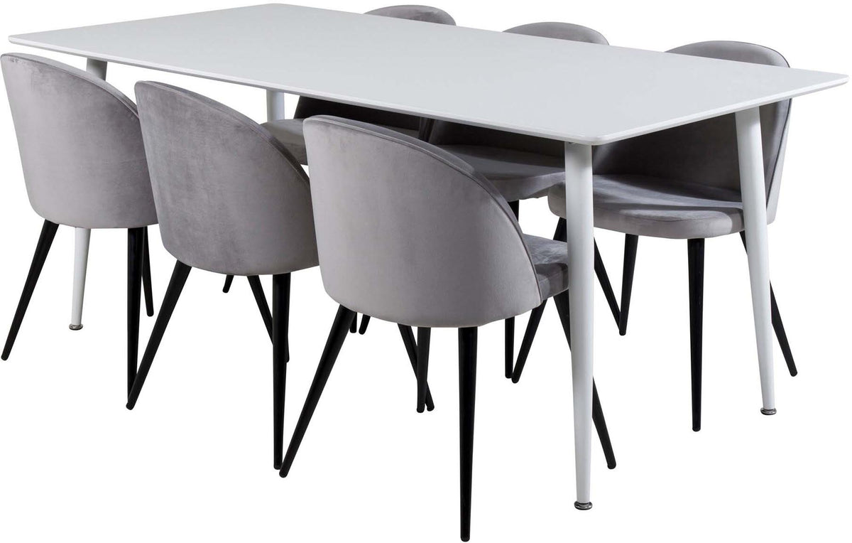 Polar Esszimmerset + Velvet 180cm/6St. in Weiss / Schwarz / Grau präsentiert im Onlineshop von KAQTU Design AG. Esszimmerset ist von Venture Home