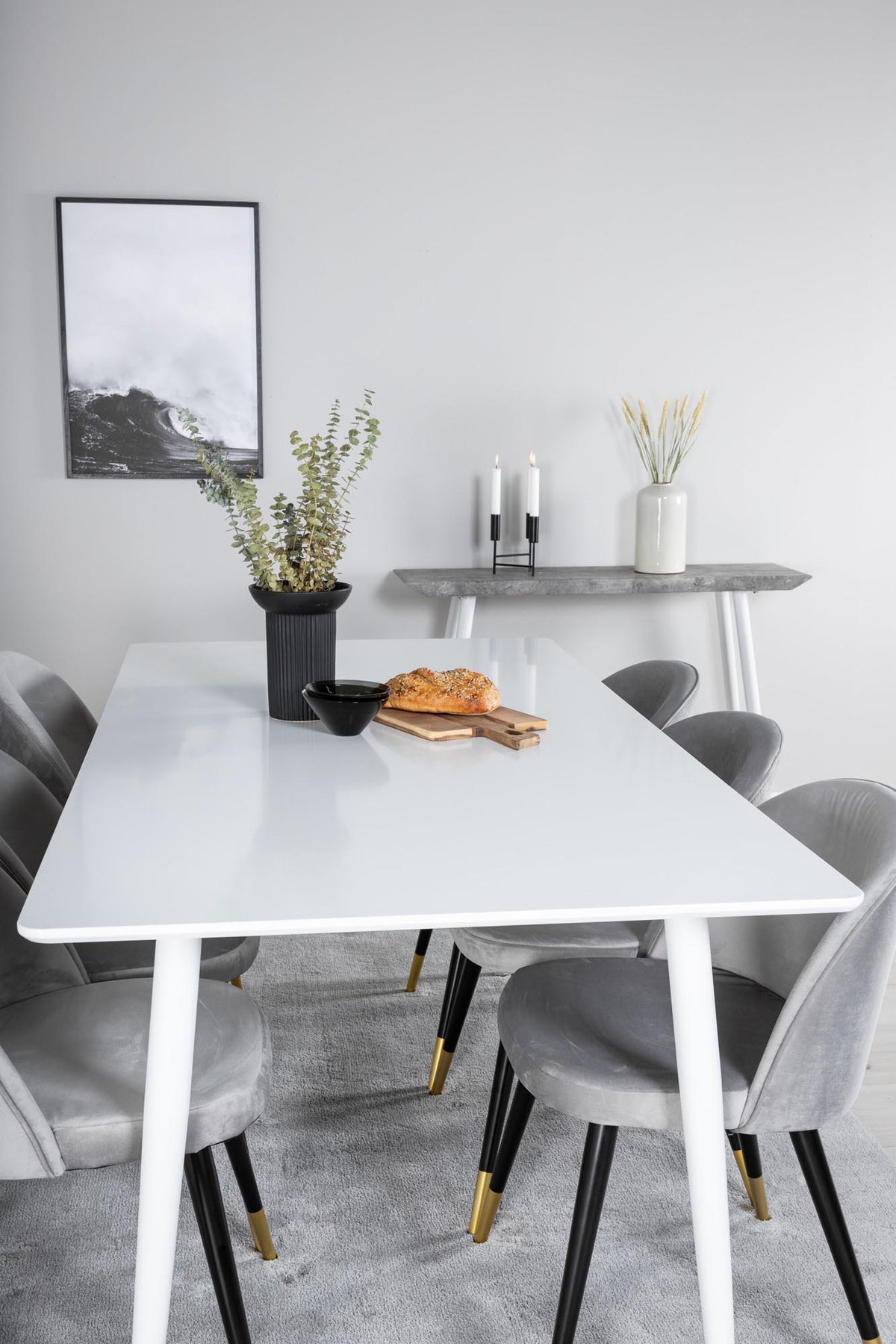 Polar Esszimmerset + Velvet 180cm/6St. in Weiss / Schwarzgrau / Gold präsentiert im Onlineshop von KAQTU Design AG. Esszimmerset ist von Venture Home