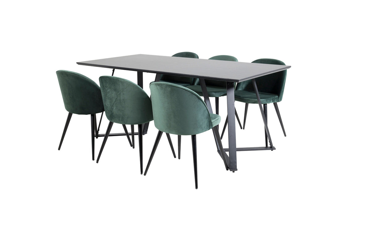 Marina Esszimmerset Velvet 180cm/6St. in Schwarz / Grün präsentiert im Onlineshop von KAQTU Design AG. Esszimmerset ist von Venture Home