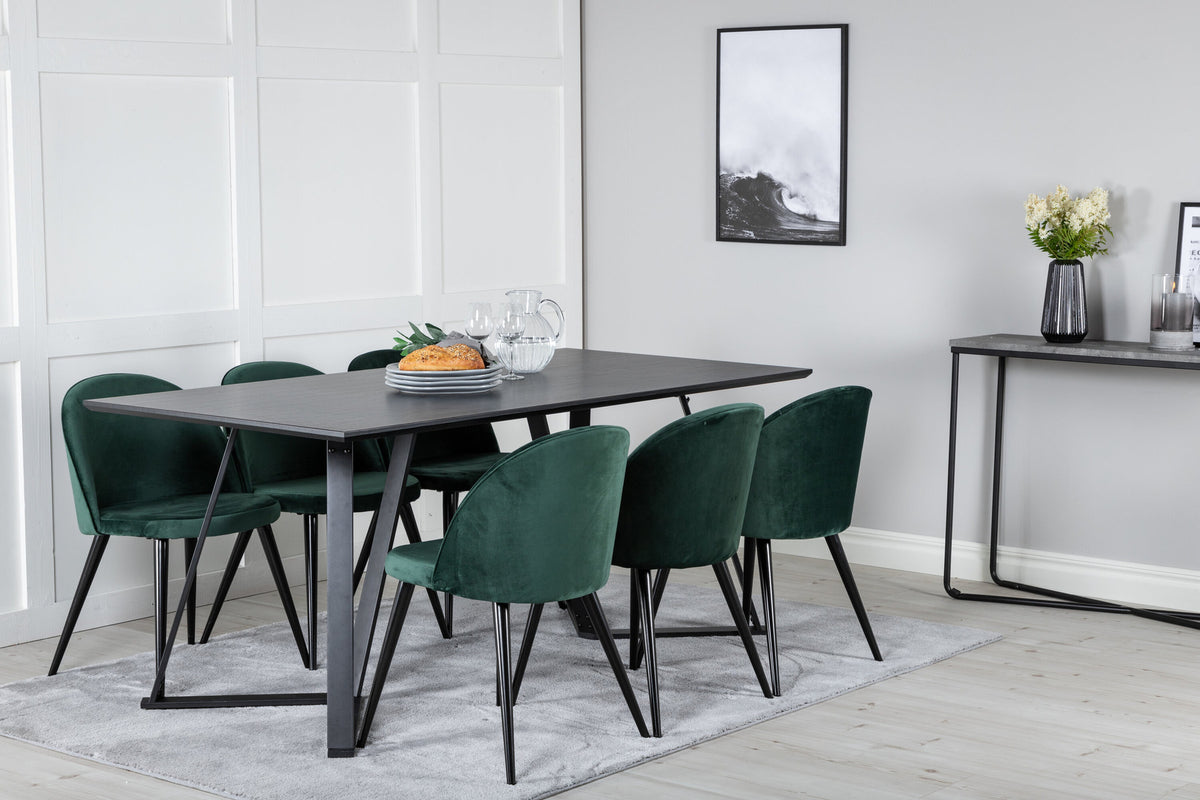 Marina Esszimmerset Velvet 180cm/6St. in Schwarz / Grün präsentiert im Onlineshop von KAQTU Design AG. Esszimmerset ist von Venture Home