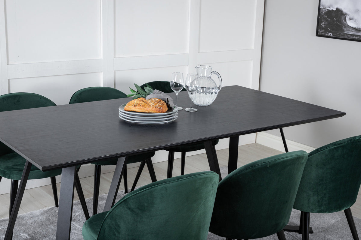 Marina Esszimmerset Velvet 180cm/6St. in Schwarz / Grün präsentiert im Onlineshop von KAQTU Design AG. Esszimmerset ist von Venture Home