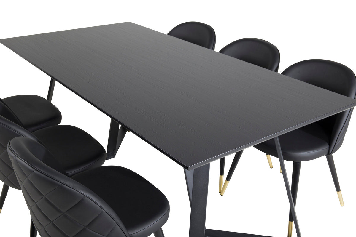 Marina Esszimmerset Velvet 180cm/6St. in Schwarz / Gold präsentiert im Onlineshop von KAQTU Design AG. Esszimmerset ist von Venture Home
